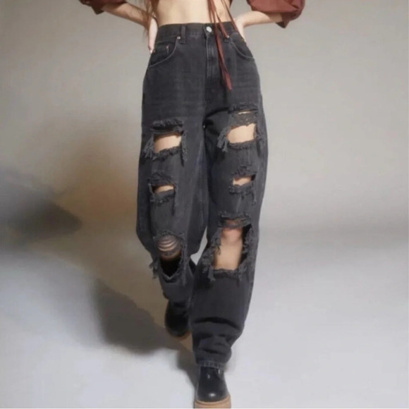 BDG Urban Outfitter Jeans Women’s 27 Black High Rise Baggy Skater Ripped Grunge - Picture 4 of 16